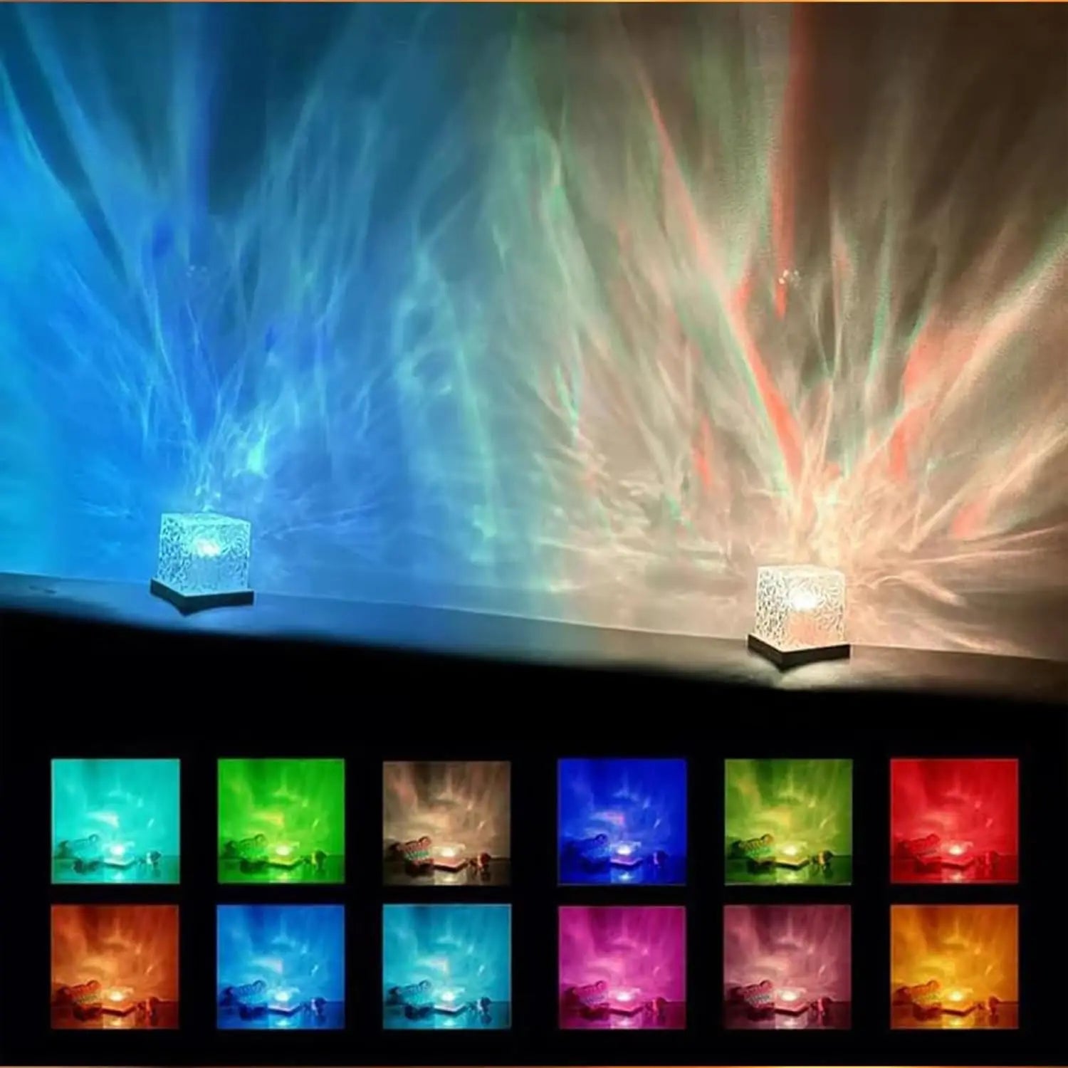 Ocean Wave Projector Light 16 Colors Midnight Aura Aurora Glow Lamp Home Office Bar Restaurant Underwater Projector Night Light