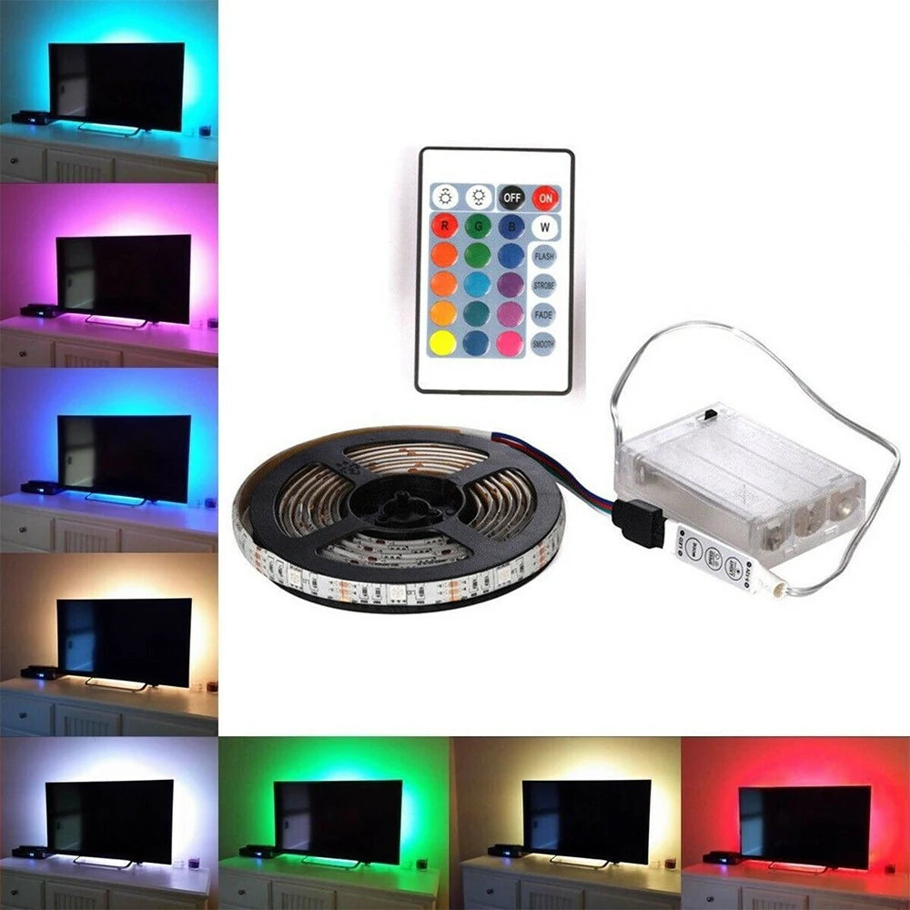 5050 RGB LED Strip AA Battery Box 0.5M 1M 2M LED Light Lamp for Home Decoration Waterproof Flexible Ribbon LED Light