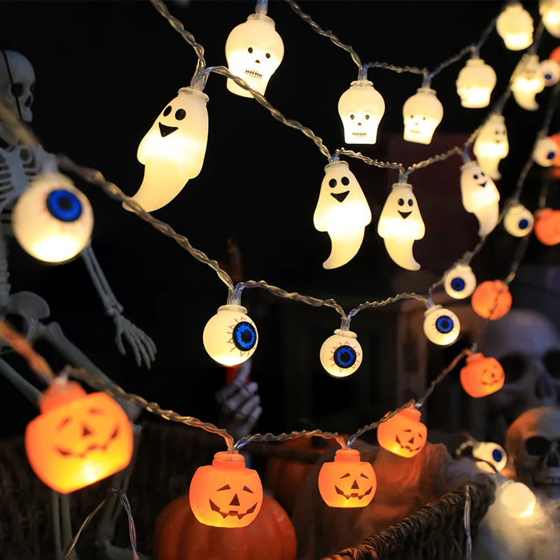 Halloween Decoration Led Light String Pumpkin Skull Head Eyeball Shaped Lamp String Trick or Treat Lantern Horror Halloween Day